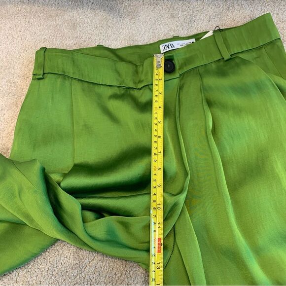 Zara green high waisted saint effect front cross over wrap pleated wide leg pant - Picture 12 of 13